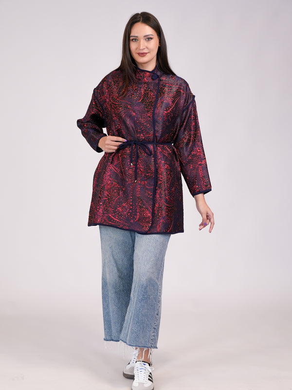 Midnight Bloom Brocade Jacket – Plum & Scarlet