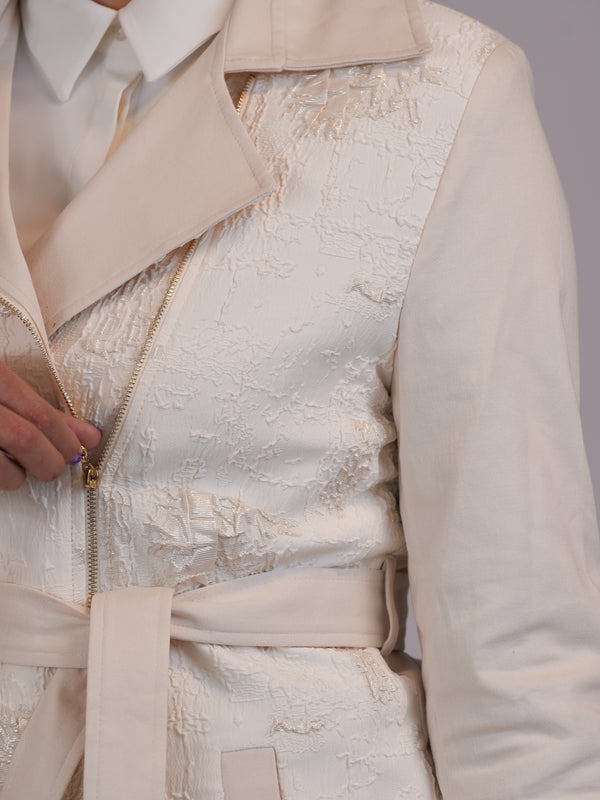 Elegant Long Cream Textured Coat