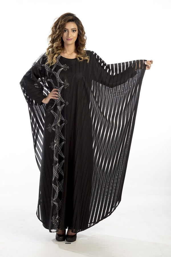 Black striped abaya with silver embellishments 1